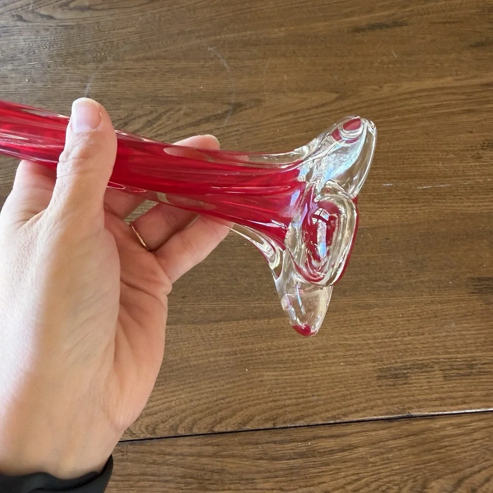 Vintage MCM Ruby Red Glass Bud Vase 11